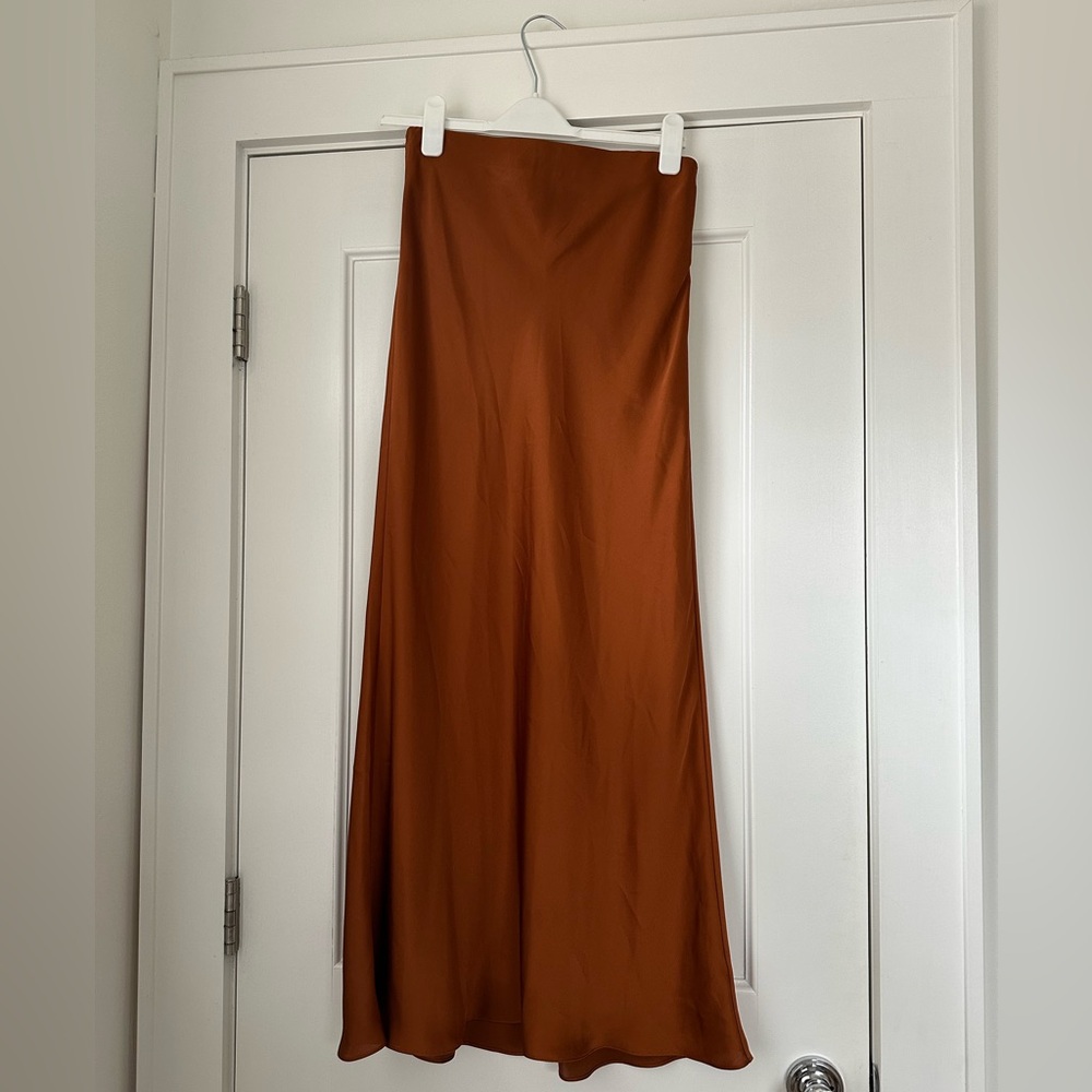 Favorite Daughter Favorite Skirt Women's M Copper Orange Midi Satin Slip Flaw